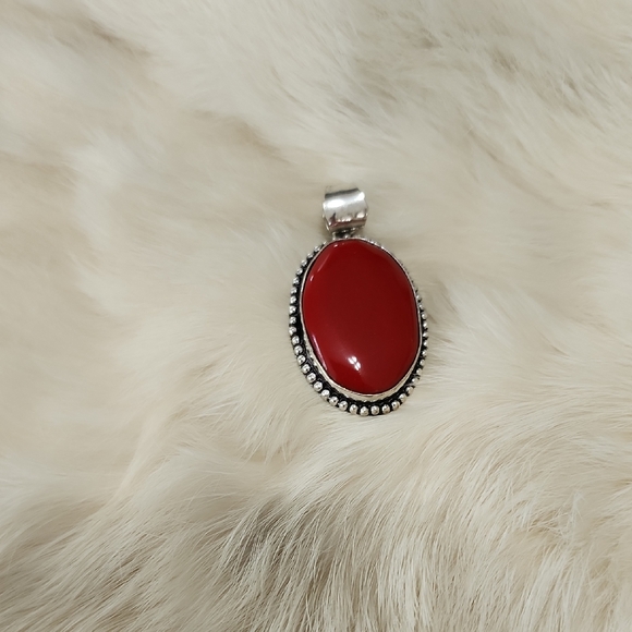 Jewelry - Red Coral Gemstone Oval Pendant